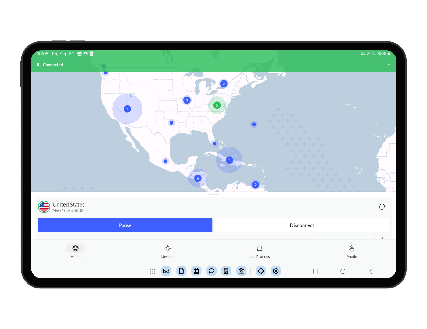 NordVPN on Android tablet