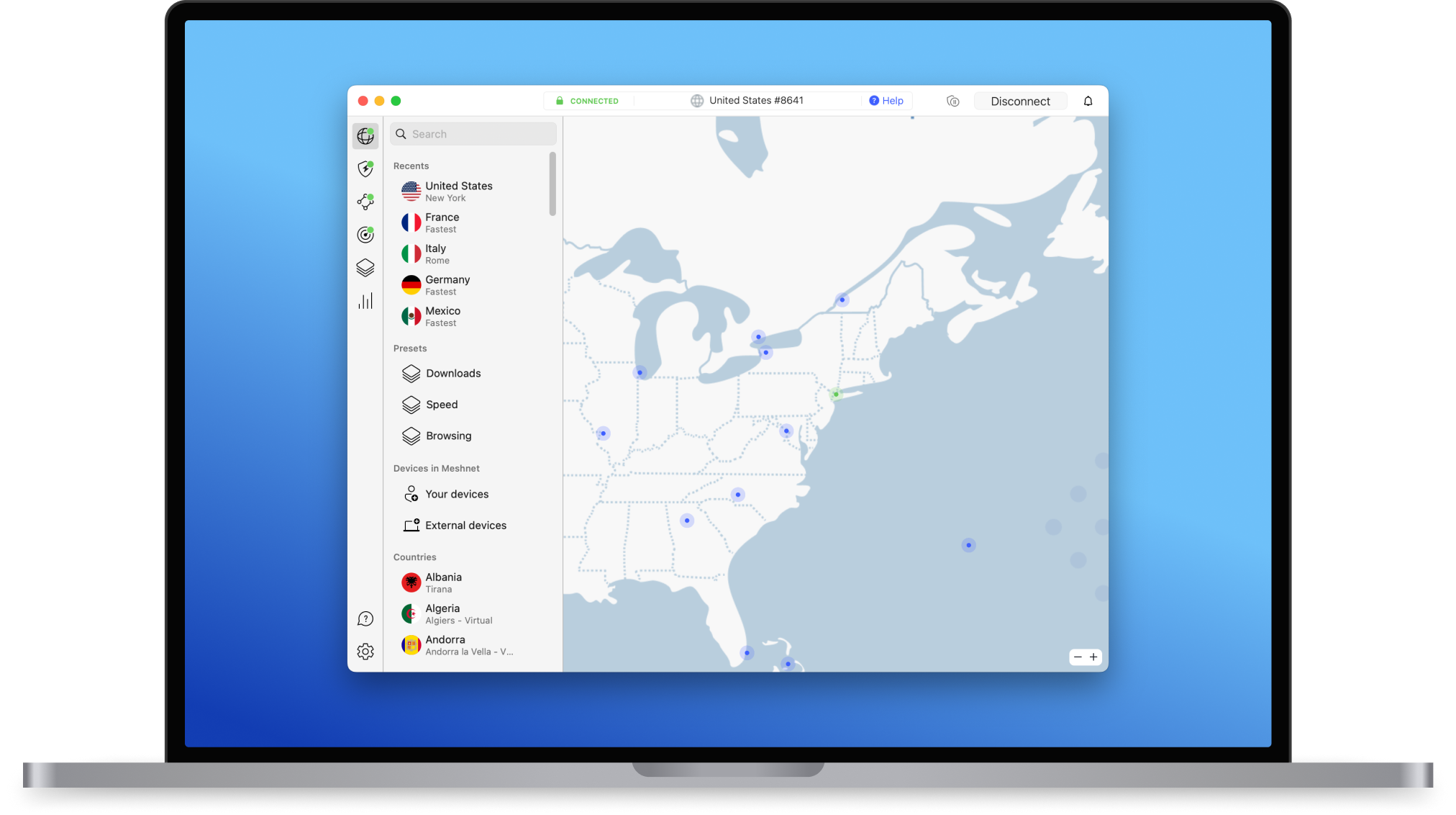 NordVPN App on MacBook – connected
