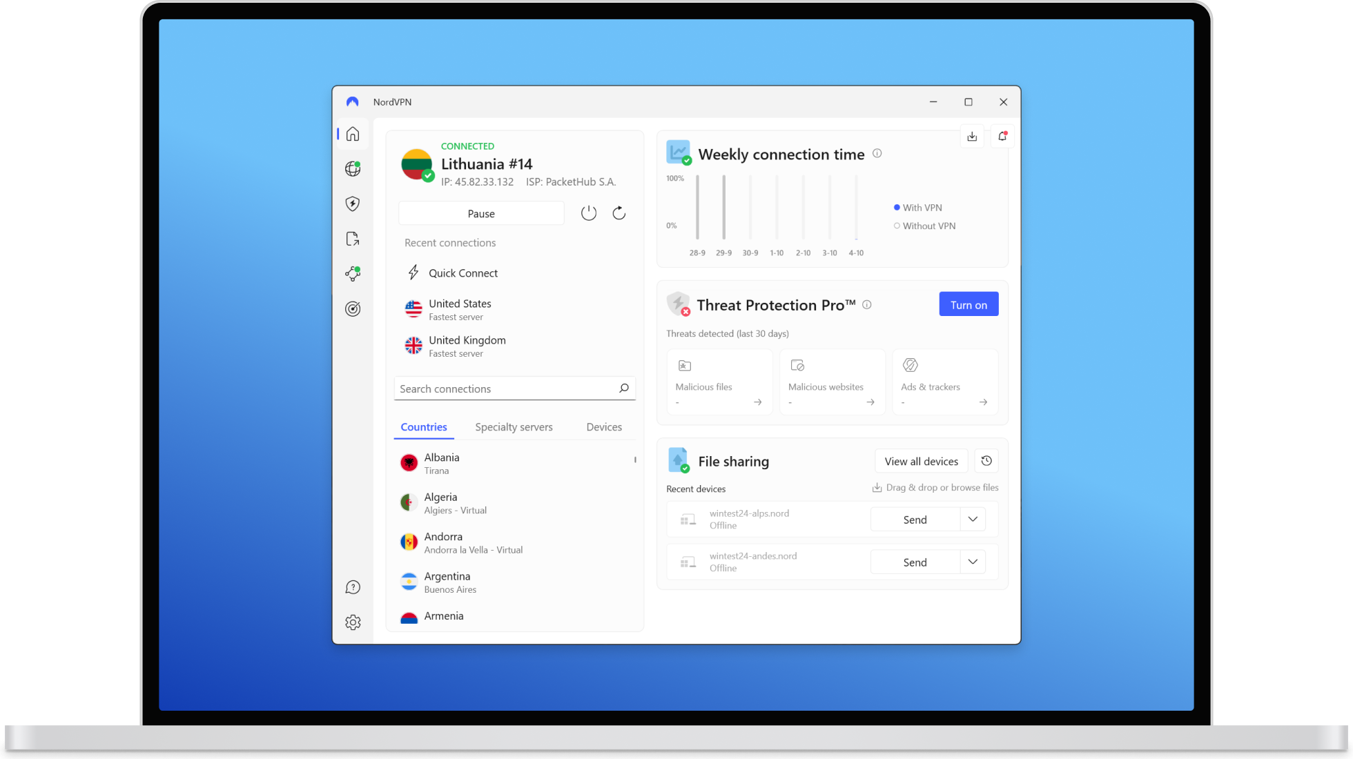 NordVPN on Windows – protection active